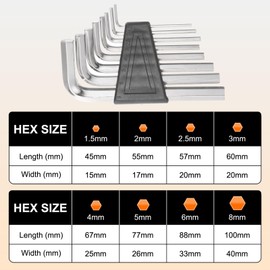QUARKZMAN 8-Piece Hex Key Set 1.5/2/2.5/3/4/5/6/8 mm 45# Steel L Shape Hex Key Repair Tool for DIY Bicycle Motorcycle Repair