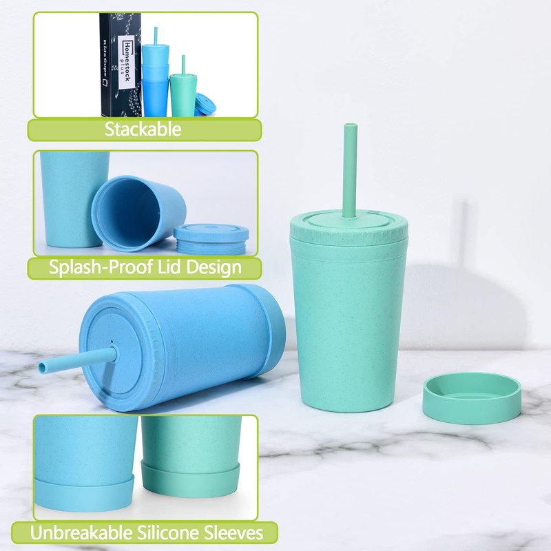 Homestockplus 10 Oz Wheat Straw Reusable Cups with Lids &