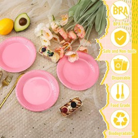 Xialvyu Pack of 20 Disposable Paper Plates, Pink, 17.8 cm / 7 Inch Round Party Paper Plates Set, Paper Plates Birthday Paper Plates Children's Birthday Party Tableware Set for Wedding Birthday Party