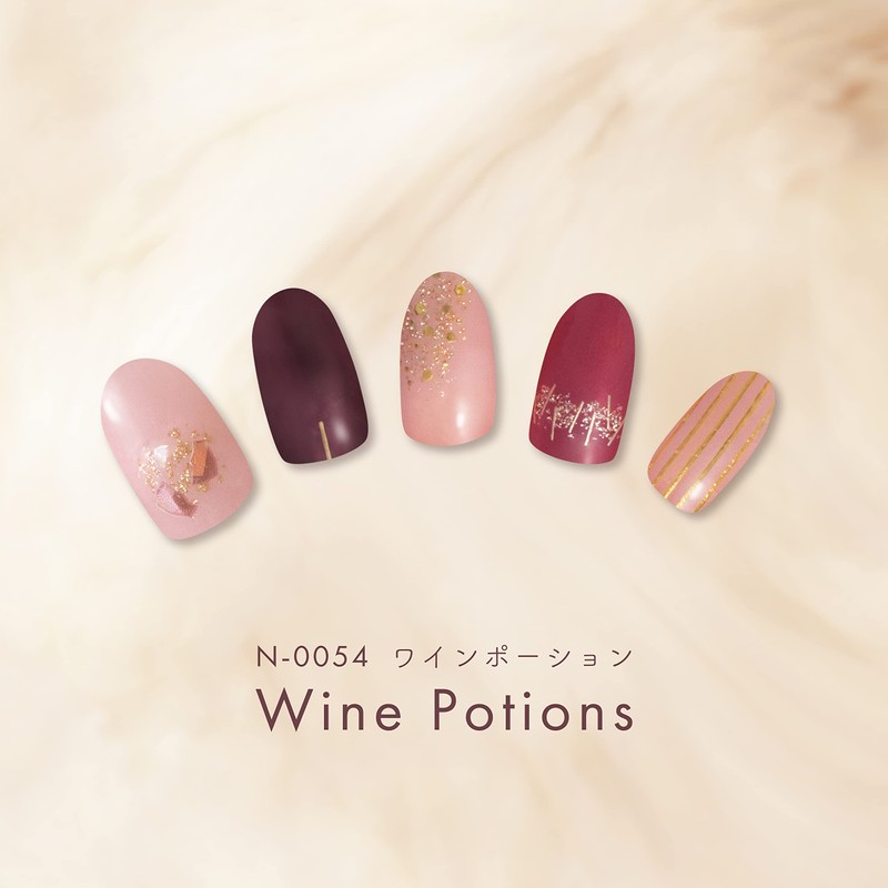 BEAUTYAVENUE Gel Nail Stickers for Hands, 24 pcs (Wine Potion)