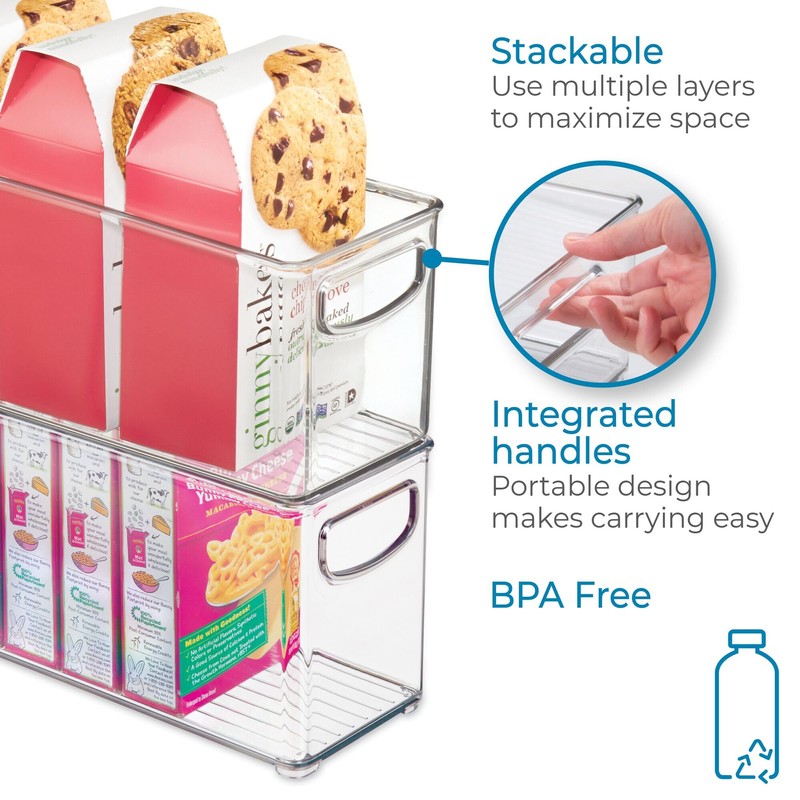 iDesign Stackable Pantry Bins with Handles for Cabinets or Fridge,