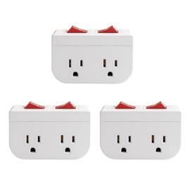 Oviitech Grounded Outlet Wall Tap Adapter with Red Indicator On/Off Power Switch (3 PK/Double Switch)