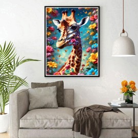 DPHERO DIY Fantasy Giraffe Diamond Painting Pictures for Adults Beginners, 5D Colourful Flowers Diamond Painting Set, DIY Giraffe Round Stones Diamond Art Kits, Diamond Art for Home Decor 30 x 40 cm
