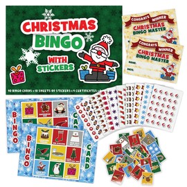 Christmas Bingo Party Game for Kids Adults - Premium Quality Xmas Bingo Calling Cards Pre-Cut for up to 40 Games - Stocking Filler, Party Favour Supplies, Family Christmas Activity