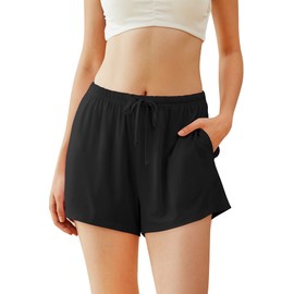 WiWi Women's Bamboo Pajama Shorts Knit Striped Lounge Bottoms S-XXL, Black, Large