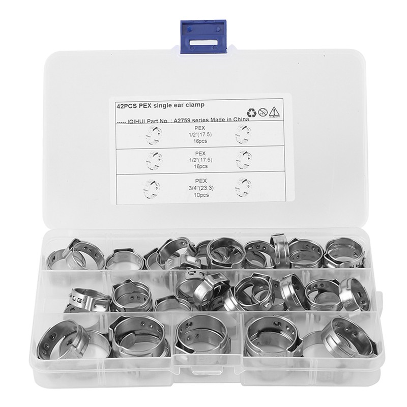 42pcs Stainless Steel Cinch Clamps Rings Single Ear 1/2in 3/4in