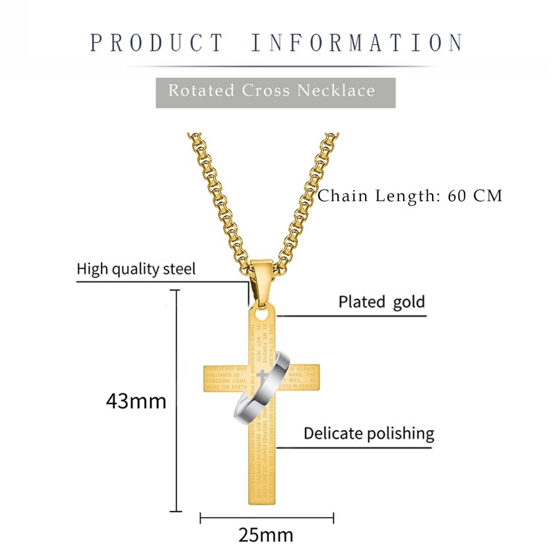 YIFSIY 18K Yellow Gold - Plated Cross Pendant Necklace, Stainless