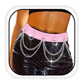 COSYDAYS Black Leather Waist Chain Belt Layered Belly Waist Chain Punk Body Chain for Women (Pink)