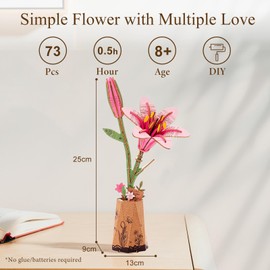 Rowood Wooden Flower Kit,DIY Artifical Flower Building Set Craft Kit for Adults,Mother's Day/Valentine's Day for Mom/Women/Grandma-Pink Lily