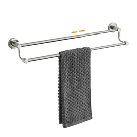 Adjustable Double Towel Racks for Bathroom 15 to 26.5 Inch Towel Bar, Expandable Brushed Nickel Double Bath Towel Holder, Wall Mount with Screws Towel Bar Rod