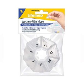 Lifemed Weekly Pill Box with 7 Compartments Weekly Dispenser 7.5 x 7.5 x 1.7 cm White
