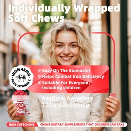 Parhaat Iron Soft Chew Supplement with Vitamin C | Strawberry Flavored | Gluten Free | Iron Supplement for Women Men and Kids | 60 Count | 2 Month Supply