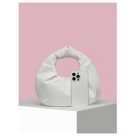 Qlarnaweer Women's Ruched PU Leather Hobo Handbag Clutch Purse White