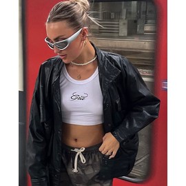 LIKSMU - anteojos de sol envolventes de moda para mujeres y hombres, tonos ovalados de moda, Marco plateado A1 / lente espejo plateado, M