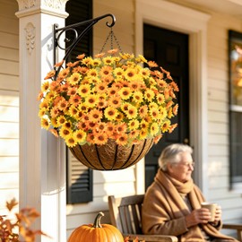 12 Bundles Artificial Fall Flowers, UV Resistant Faux Mums for Outdoors