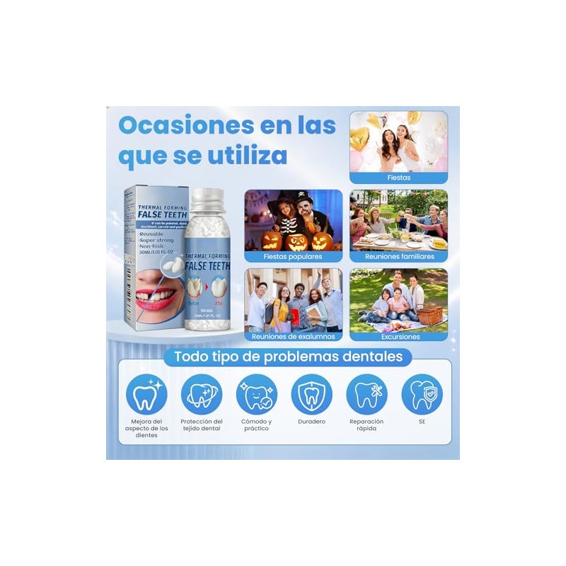 Reparación Dentaduras, Dientes Postizos Moldeables Reutilizables, 30ml | Diente provisional
