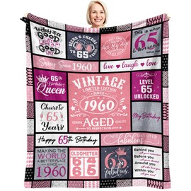 Sunhygge 65th Birthday Gifts for Women Blanket 60"x 50", Gifts for 65 Year Old Woman, 65 Year Old/1960 Birthday Gifts for Women, 65th Birthday Gifts for Her