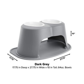WeatherTech Double High Pet Feeding System w/Plastic Dog/Cat Bowls - 10" High Stand Dark Grey (PDHC6410DGDG)