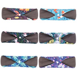 COLLBATH Sanitary Towel Pads Bamboo Charcoal 6pcs Washable Maternity Pads Soft Absorbent for Period Snap Fasteners Carry Bag