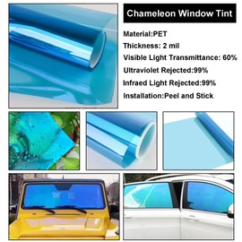 XhuangTech Chameleon Light Blue Front Window Roll Tint Solar Film Protection Scratch Resistant 60% VLT (Light Blue, 47.24" in x 6.56' Ft)
