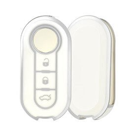 OFF WE GO Car Key Cover for Fiat 500 Ducato Punto Panda Abarth Doblo Bravo Soft TPU Key Fob Cover 3 Buttons Car Key Fob Case Car Key Protective Cover - White Silver