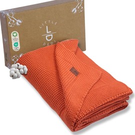 Little Dedi 100% Organic Cotton Baby Knitted Blanket with Gift Box - Soft Toddler, Crib, Stroller Blanket - Neutral Swaddle and Receiving Blanket for Newborns, 30"x40", Harvest Pumpkin