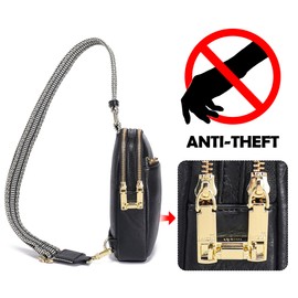 Haytijoe RFID Blocking Crossbody Bags for Women Travel Small Sling Bag Leather Cross Body Bag for Woman Fanny Packs Chest Bag（Black Antitheft）