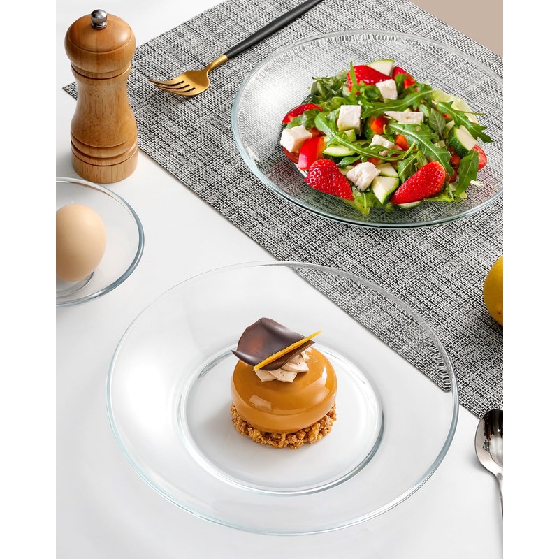 NUTRIUPS 4 Pack 9 inch Tempered Glass Dinner Plates, Clear