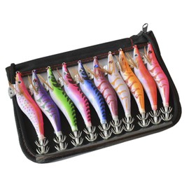 TOPIND Squid Jig Fishing Lures Kit 10pcs Luminous Tail Glow Fishing Wood Shrimp Lure Artificial Fishing Hooks Hard Octopus Cuttlefish Prawn Shrimp Fishing Bait with Bag (#3.5-14.5cm/5.71in)