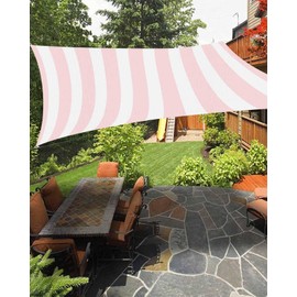 Boanket Sun Shade Sail 8' x 10', Pink Striped Rectangular Waterproof Outdoor Sun Shades, Modern Farmhouse Pink White Stripes Shade Cloth for Patio Deck Terrace Garden Lawns Beach Backyard