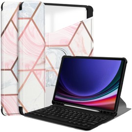 Gylint 360° Rotating Folio Stand Case for Samsung Galaxy Tab S10+ & S9+ & S9 FE+ 12.4-Inch, Ultra-Thin PU Leather Smart Cover, Geometry