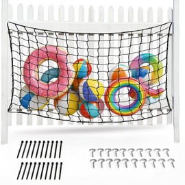 RAWILL 71" x 47" Extra Large Pool Float Storage Net- Hanging Mesh Organizer for Inflatable Toys, Balls & Rafts - Includes Screws & Zip Ties for Secure Installation