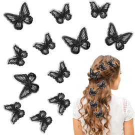 Hair Clip Butterfly Lace, Hair Clips Girls Butterfly, Small Butterfly Hair Clips, Hair Accessories for Everyday and Parties of Girls (Black)