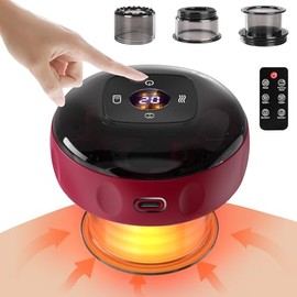 Emooncn Emooncn 5 in 1 Electric Cupping Set Gua Sha Cupping Set with Remote 12 Adjustable Temperatures Vacuum Cupping Massager with Red Light for Body Reduce Muscle Pain with 3 Cups (Red)