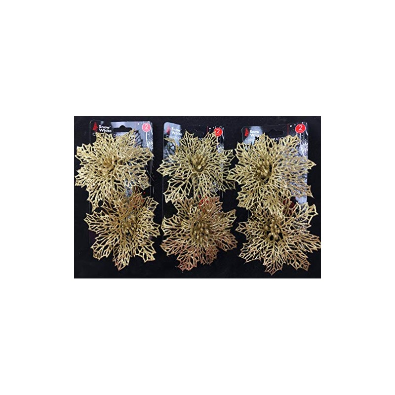 BWG Set Of 6 Large Glitter Poinsettia Clip On Christmas