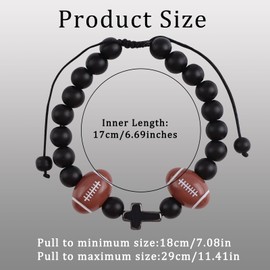 WANDIC Kreuz-Gebetsarmband, dehnbar, verstellbar, mit Zugseil, Rugby-Design, Stein, handgefertigt, Jesus, Gebetsgeschenk für Männer und Frauen, 2 Stück, Stein