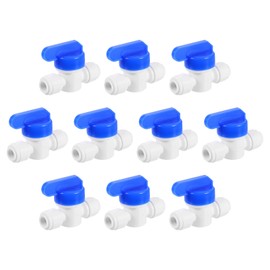 uxcell 3Pcs Push to Connect Fittings, 1/4" OD x 1/4" OD Air Hose Fittings Tube&Hose&Pipe Quick Connect Fitting Plastic Ball Valve with Handles for RO Water System, White+Blue (6-6mm)