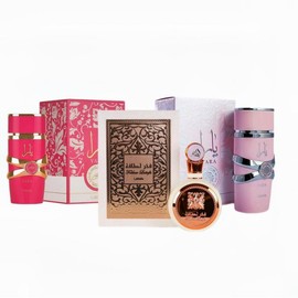 Asad for Men,Yara for Women,Yara Tous,Fakhar for Women,Yara Candy for Women,Yara Moi ,Asad Zanzibar for Men,Eau de Toilette Spray for Women and Men,Eau de Toilette Gift Set,3.4 Ounce/100 ml each. Eau de Toilette Nozzle Bottle:_red+Fakhar+pink