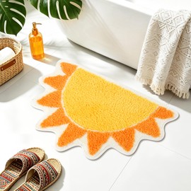 Alutaba Boho Half Round Sun Bath Mat, Soft Non Slip Bathroom Rug 20"x32"