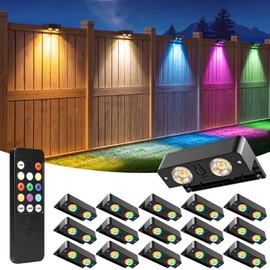 Bridika Solar Deck Lights with Remote, 16 Pack Fence Lights Solar Powered
