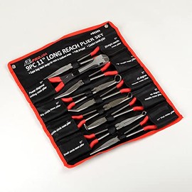 ATE Pro. USA - 9pc 11" Long Nose Plier Set - 90-Degree Angle, 45-Degree Angle, Straight Needle Nose, Diagonal Cutter, Circle Nose Pliers, S-Shape, Storage Pouch