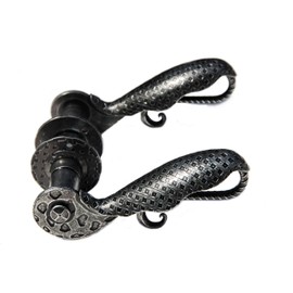 UHRIG Door Handle in Retro Look - Wrought Iron Handle Set with Rosette Door Handle Antique Black Nostalgic Door Handle - Rustic Complete Set (Pair)