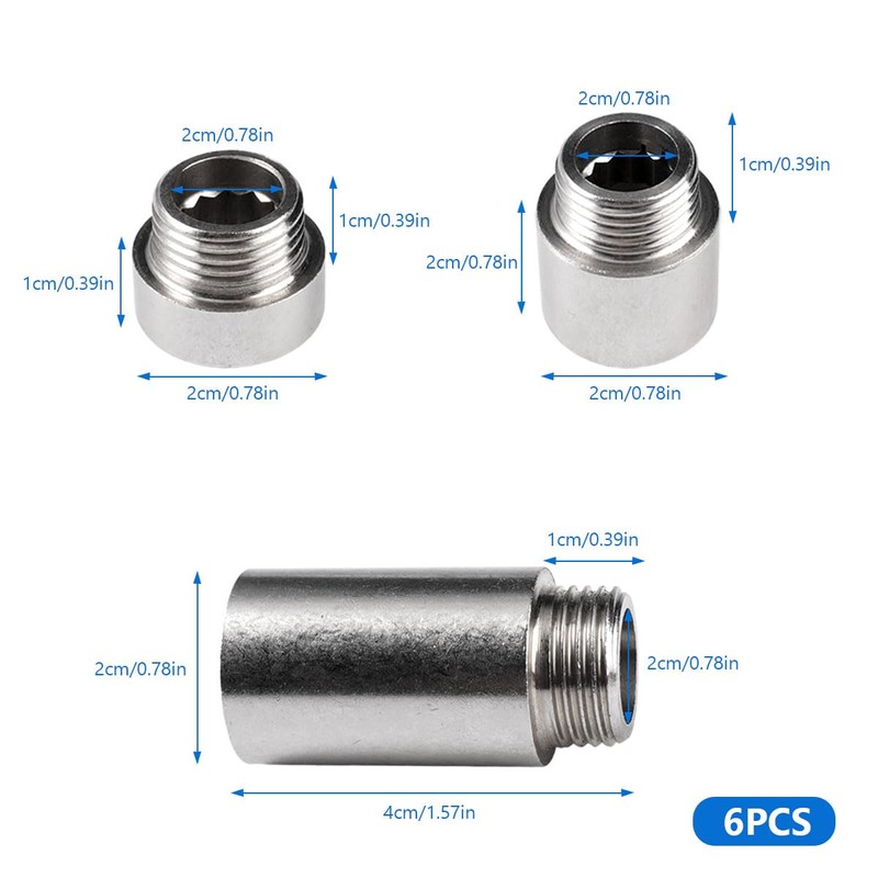 Pack of 6 Tap Extension 1/2 Inch, Stainless Steel Shower