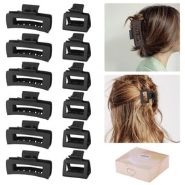 Rectangle Hair Accessories Set for Women and Girls - 6 Large Clips for Thick Hair, 6 Small Clips for Thin Hair (Black)