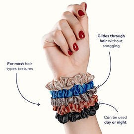 RobeCurls Ligas Para el Cabello de Mujer — Cute Hair Ties for Women and Girls Curly Hair — Satin Scrunchies — 5 Pack (Multicolor)