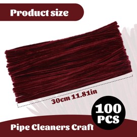 Giwrmu 100 Pieces Pipe Cleaners Chenille Stem, Wine Red Pipe Cleaners Craft, Fuzzy Sticks Craft Supplies, Colored Pipe Cleaner for Creative Handmade DIY Art Craft Project