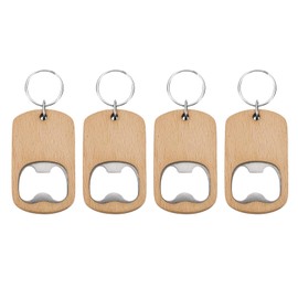 QUARKZMAN Wooden Bottle Opener 2.6 Inch Wooden Handle Stainless Steel Bottle Opener Key Chain Blanks for Kitchen Bar Restaurant Pack of 4
