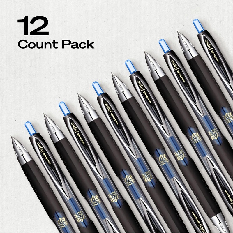 uniball™ 207 Gel Pens, Blue Ink, 0.38mm Ultra Micro Point,