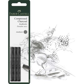 Faber-Castell Pack of 3 Compressed PITT Charcoal Sticks, Intensive Black, Medium