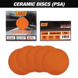 6” Premium Ceramic Orange PSA Discs, 220 Grit (Box of 50) No Hole, self Adhesive Sticky Back Sandpaper for DA Sander, Finishing Coarse-Cut Abrasive - Sand Automotive Car Paint Woodworking Wood Metal